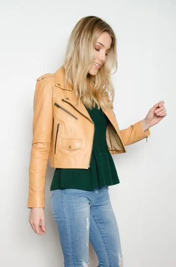 Prime leather zippers cropped jacket for women