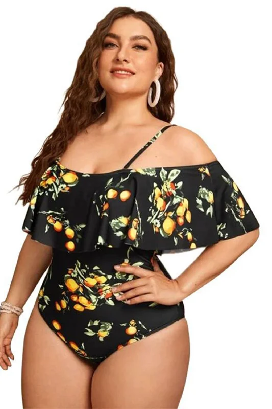 Print Plus Size One Piece High Waist Swimwear