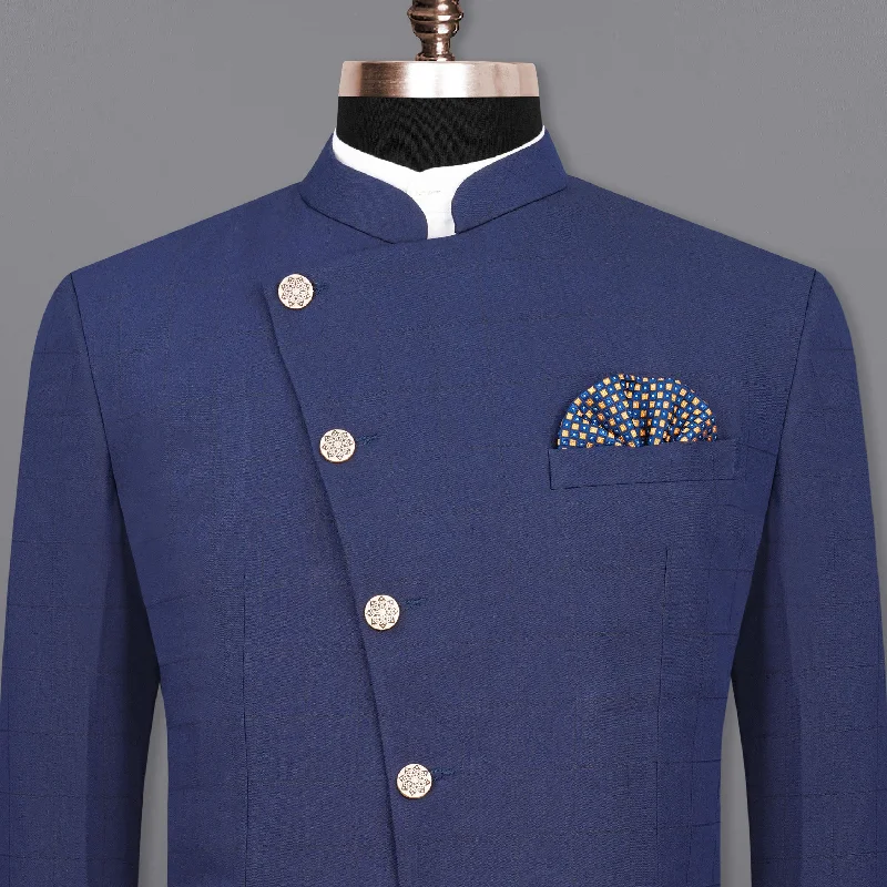 Rhino Blue Cross Placket Bandhgala Blazer