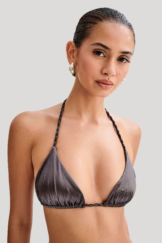 Sachi Triangle Bikini Top With Braided Ties - Gunmetal