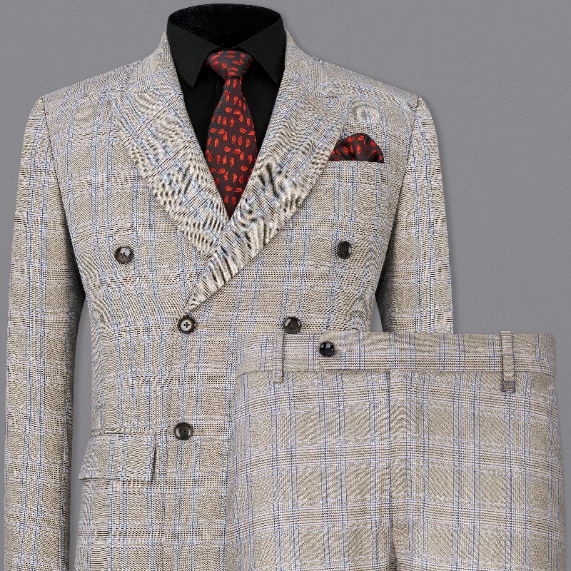 Sandrift Brown with Persian Blue Plaid Double Breasted Suit