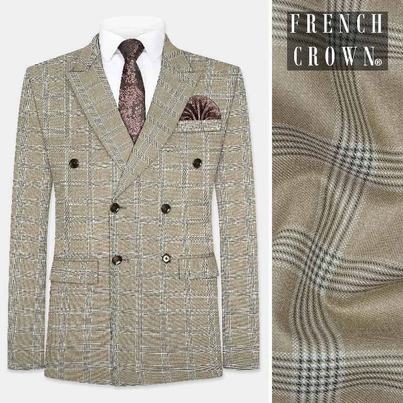 Sandrift Cream Plaid Wool Blend Double Breasted Blazer