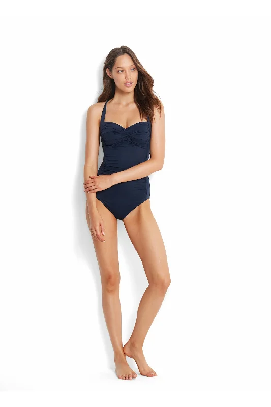 SEAFOLLY ESSENTIALS TWIST HALTER ONE PIECE - TRUE NAVY