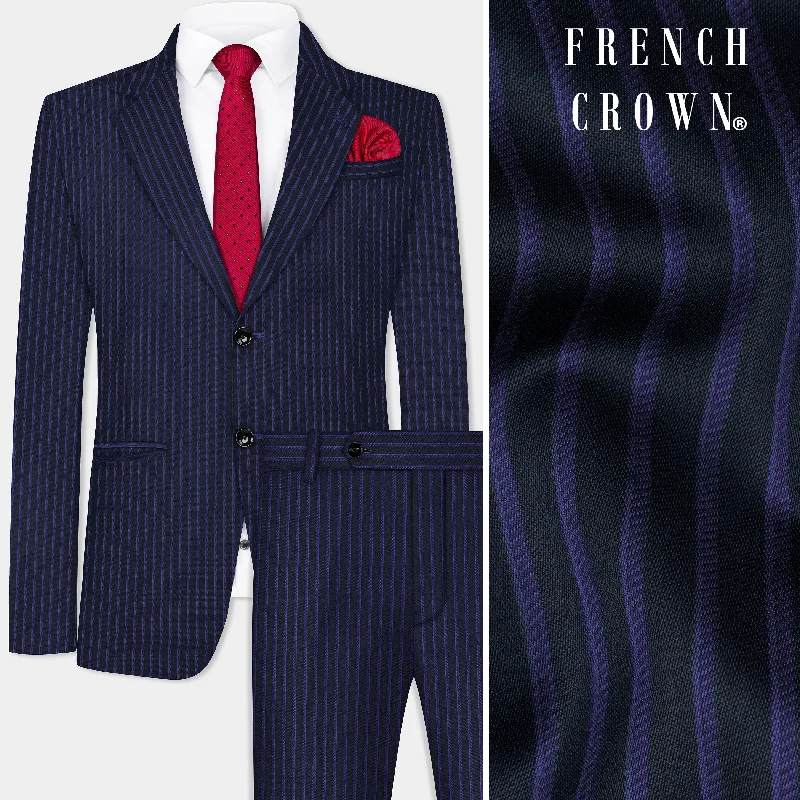 Shark Black with Blue Zodiac Striped Wool Blend Suit