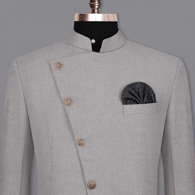 Spun Pearl Gray Cross Placket Bandhgala Blazer