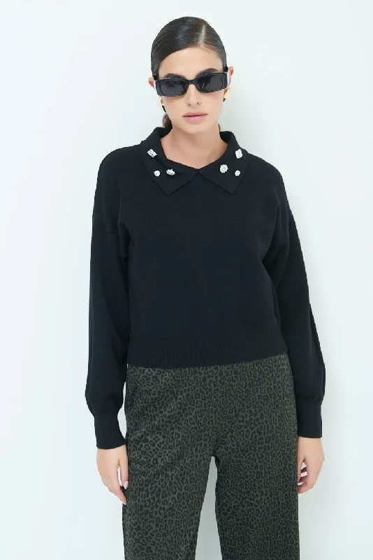 Stylish cropped sweater with embellished collar wholesale