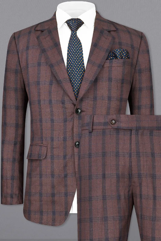 Taupe Brown Plaid Single Breasted Suit