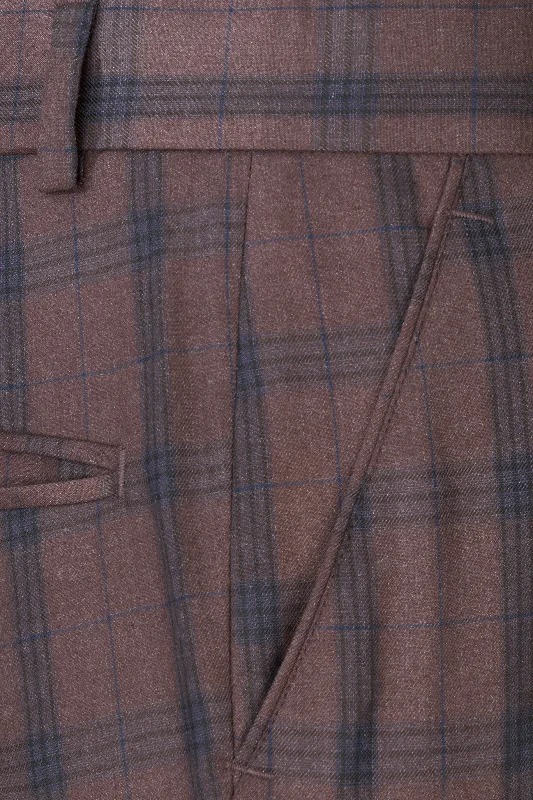 Taupe Brown Plaid Single Breasted Suit