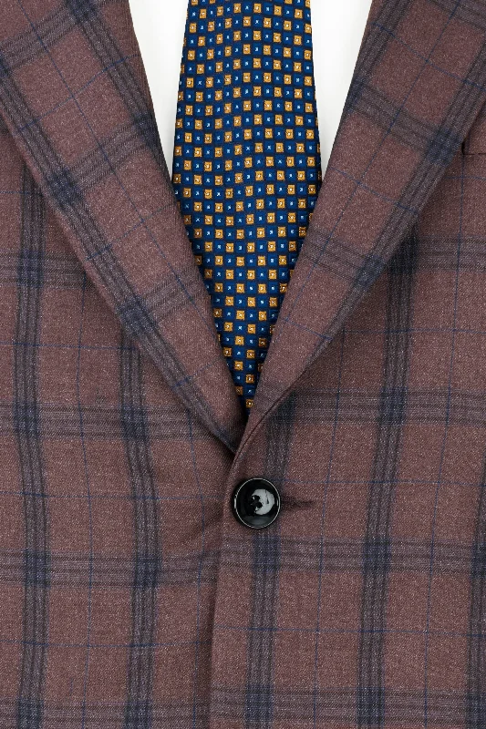 Taupe Brown Plaid Single Breasted Suit