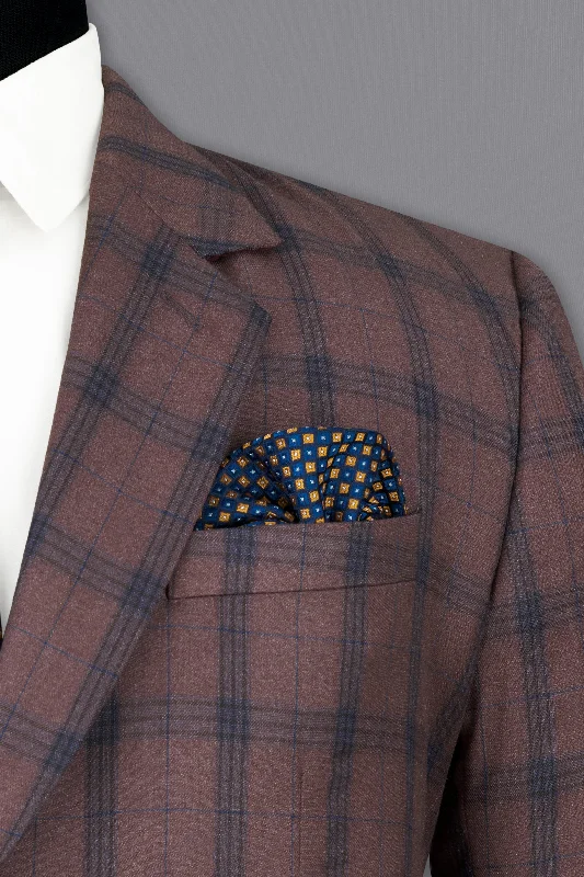 Taupe Brown Plaid Single Breasted Suit