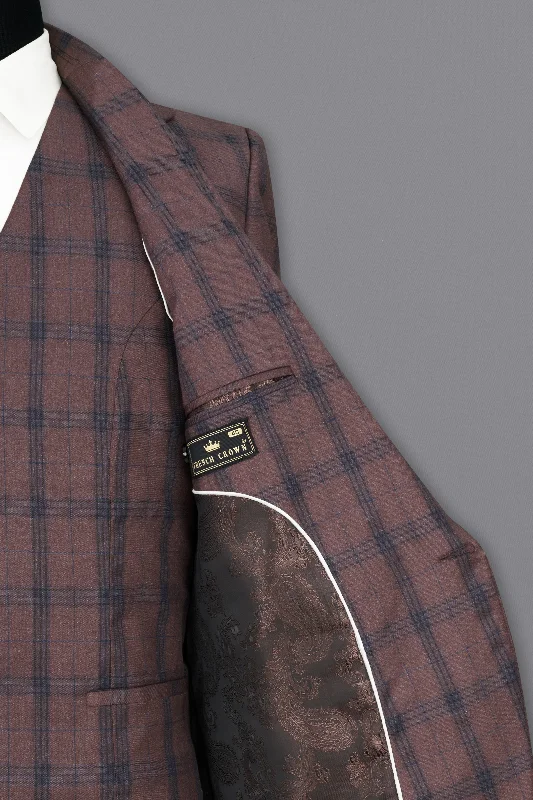 Taupe Brown Plaid Single Breasted Suit