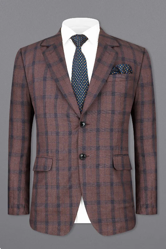 Taupe Brown Plaid Single Breasted Suit