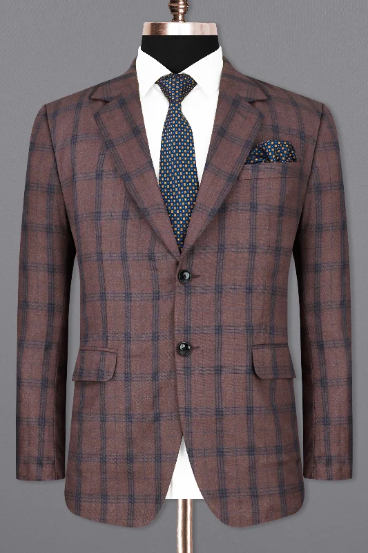 Taupe Brown Plaid Single Breasted Suit