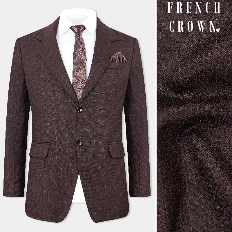 Taupe Maroon Stretchable Dobby Single Breasted traveler Blazer