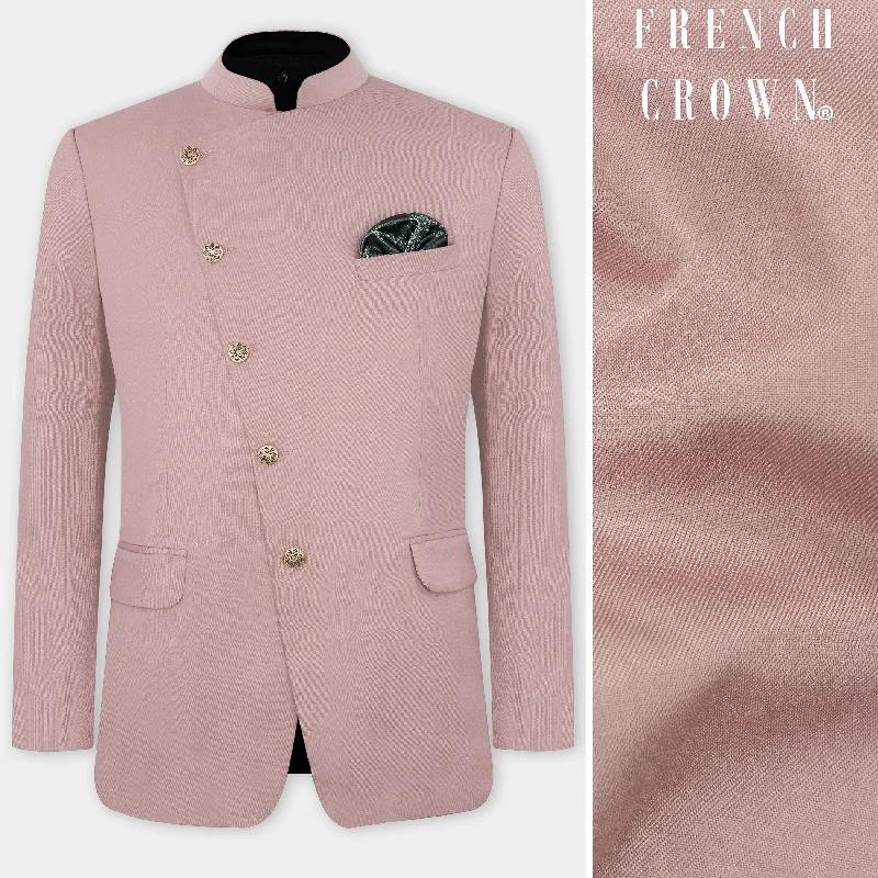 Thatch Light Pink Cross Placket Bandhgala Blazer