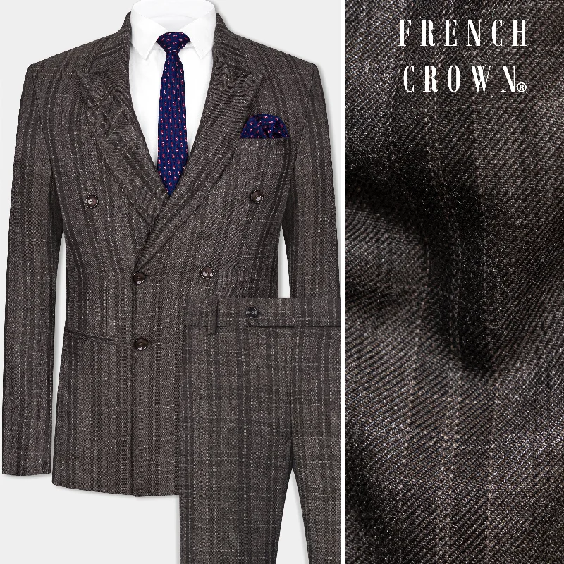 Thunder Brown Plaid Tweed Double Breasted Suit