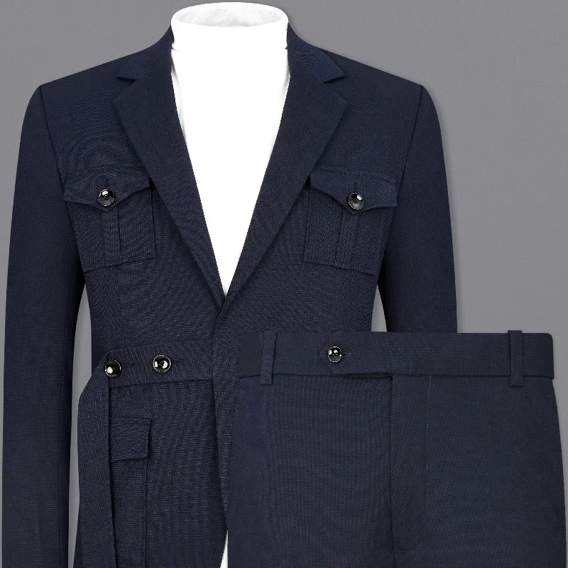 Thunder Navy Blue Premium Cotton Designer Suit with Functional Belt Fastening