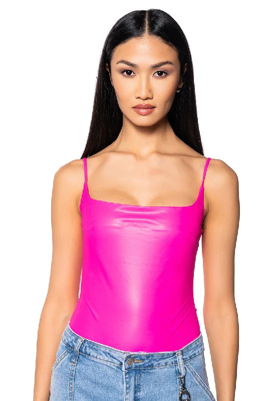 ULTRA STRETCH FAUX LEATHER SQUARE NECK BODYSUIT