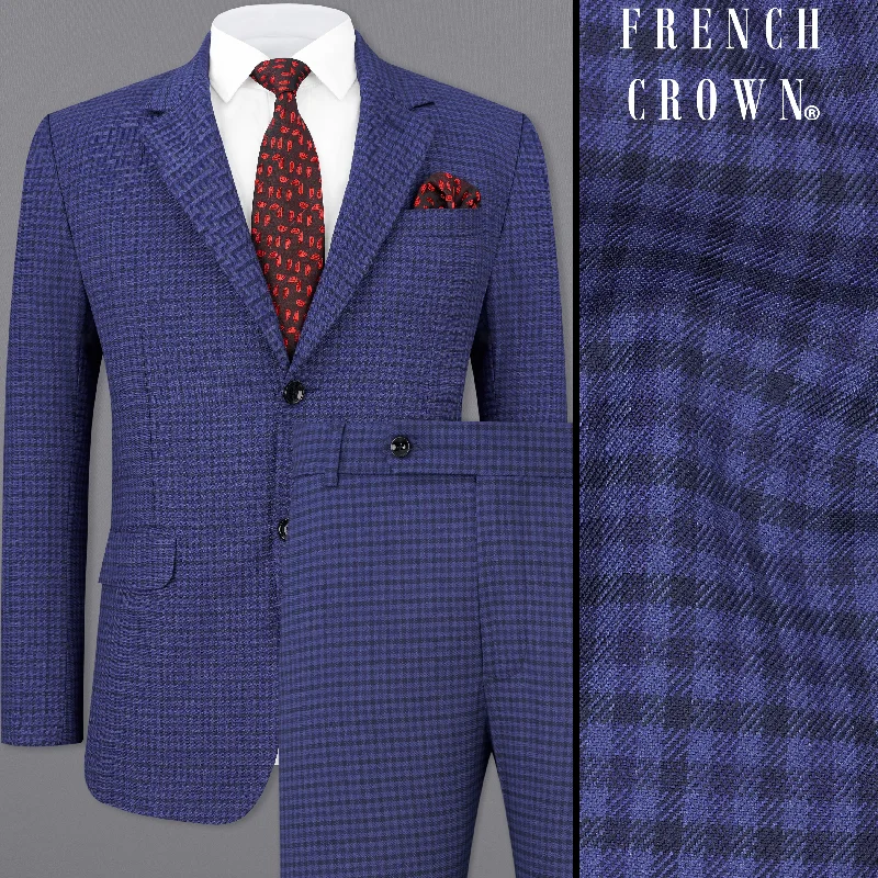 Victoria Blue Gingham Checkered Single Breasted Suit