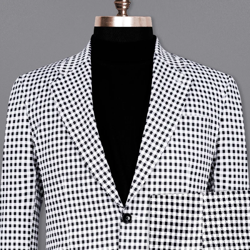 White and Black Mini Checkered Single Breasted Suit