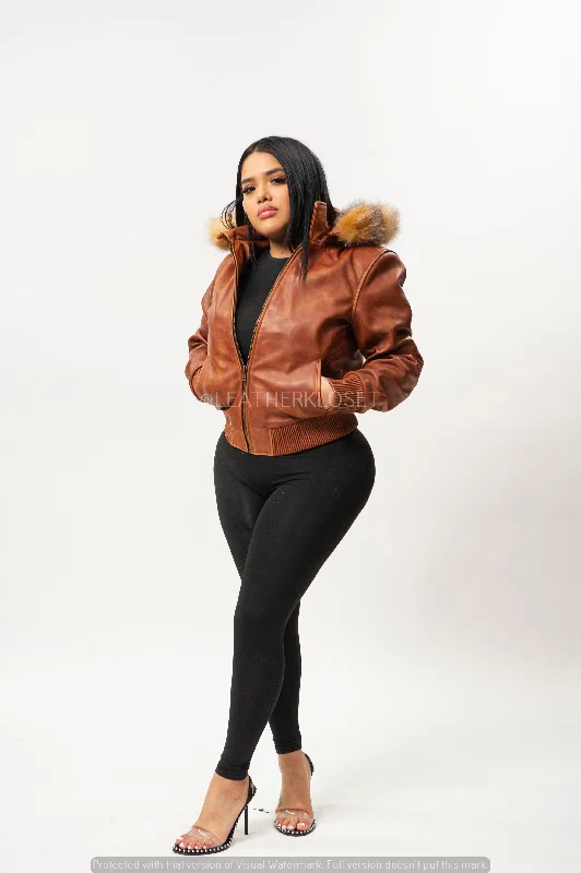 Women's BB Jacket With Premium Fox Fur Hood [Caramel Crunch]