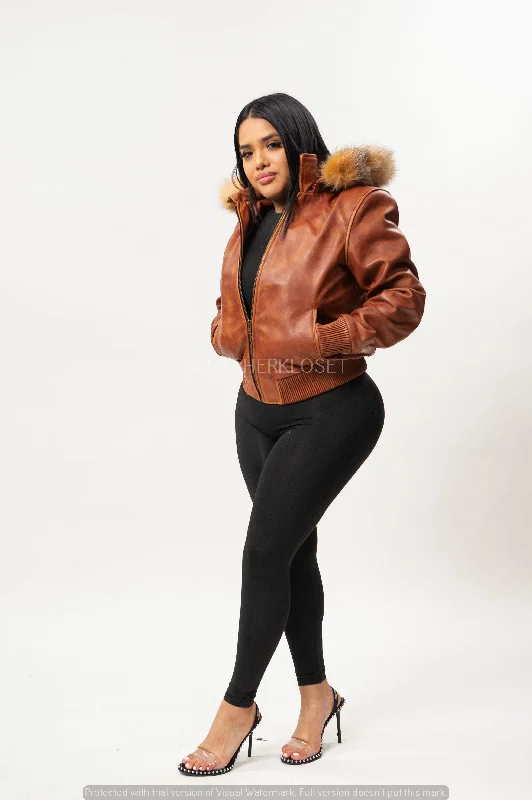 Women's BB Jacket With Premium Fox Fur Hood [Caramel Crunch]