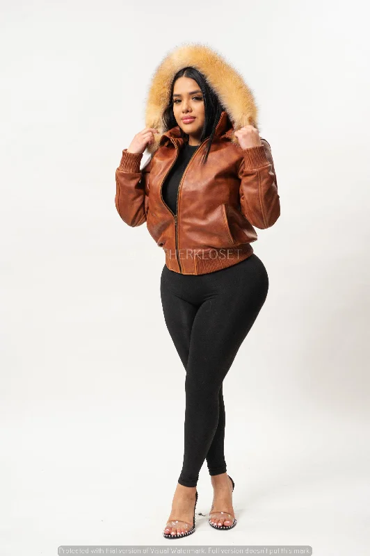 Women's BB Jacket With Premium Fox Fur Hood [Caramel Crunch]