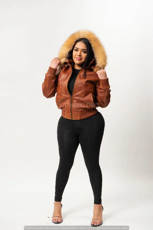 Women's BB Jacket With Premium Fox Fur Hood [Caramel Crunch]