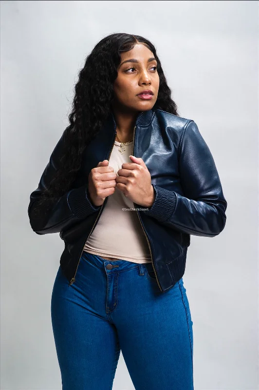 Women's BB Leather Jacket [Navy]