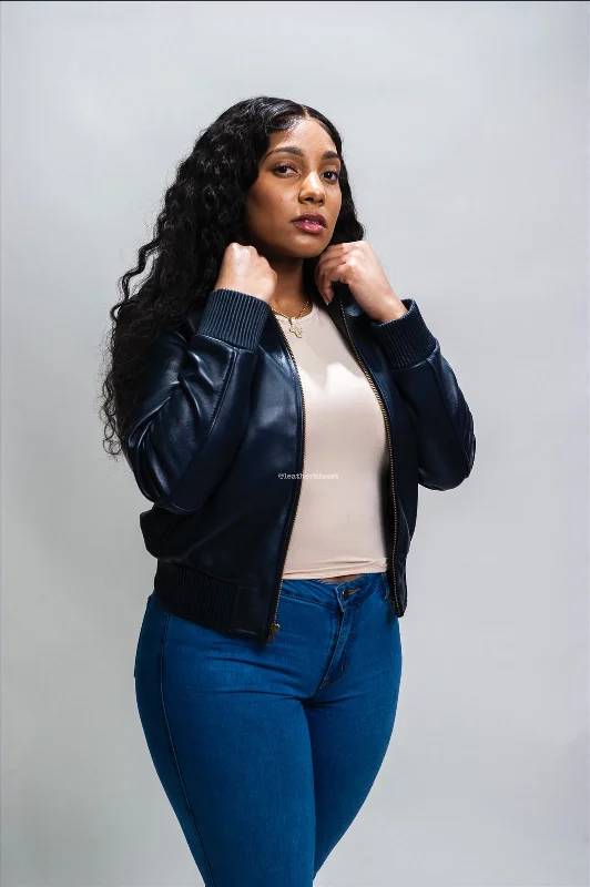 Women's BB Leather Jacket [Navy]