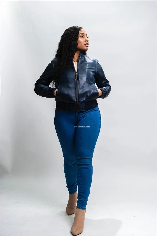 Women's BB Leather Jacket [Navy]