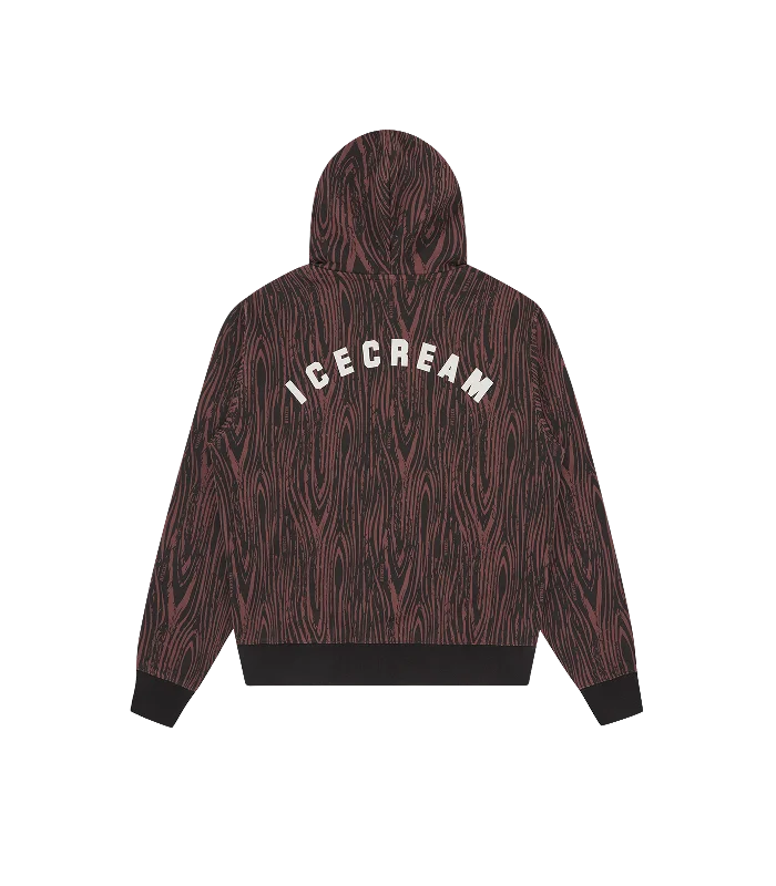 WOODGRAIN ZIP THROUGH HOOD - BROWN