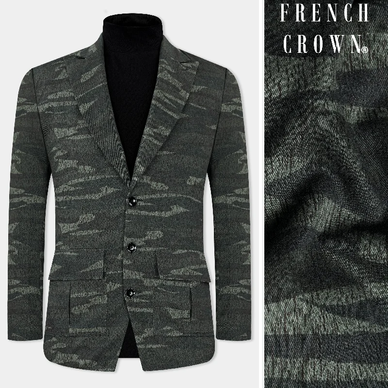 Xanadu Green and Davy Brown Camouflage Premium Cotton Designer Blazer