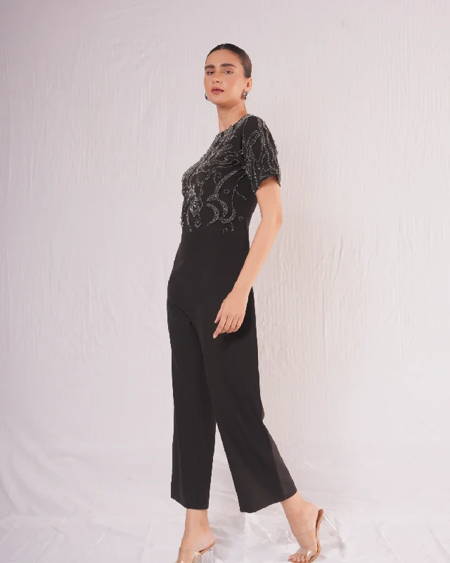 3D BEADS JUMPSUIT WITH BACK TRAIL