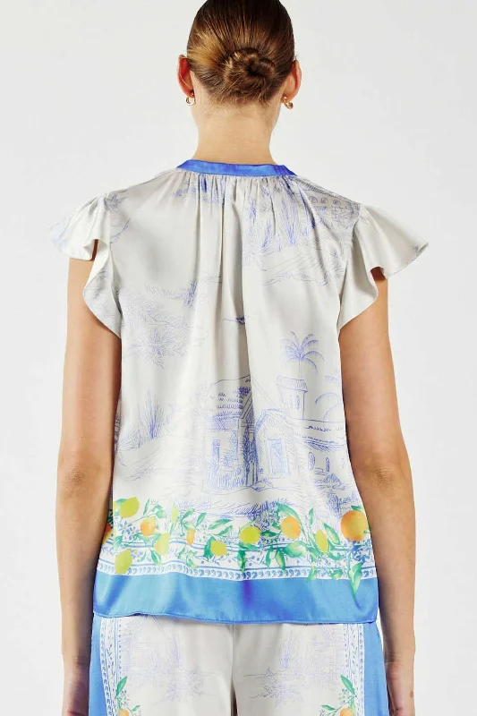 Citrus Garden Silk Top - Sky Blue