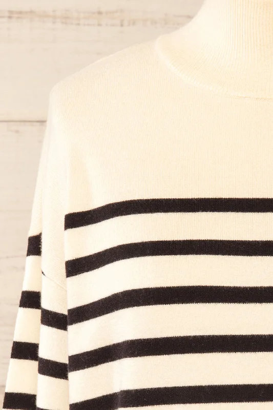 Ipswich | Ivory Striped Mock Neck Sweater