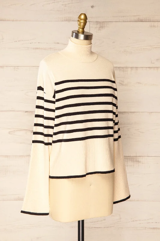 Ipswich | Ivory Striped Mock Neck Sweater