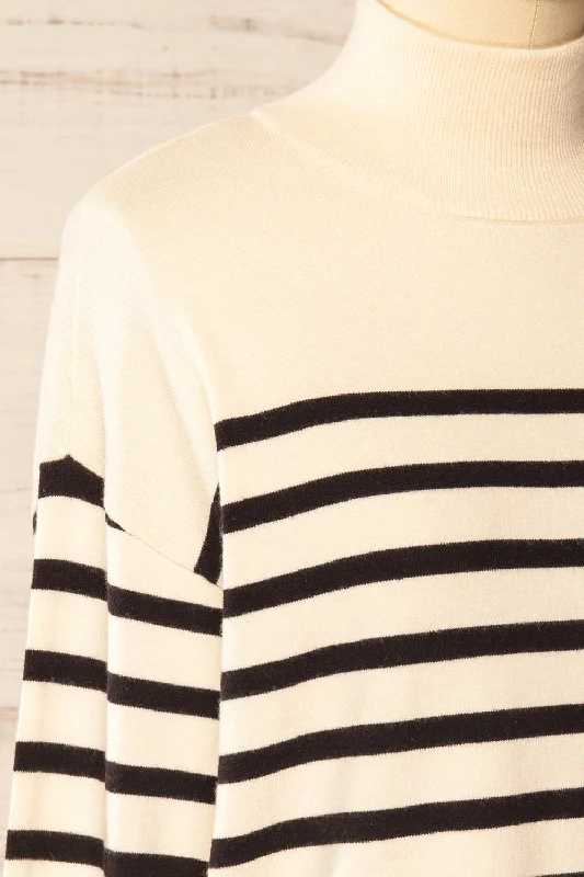 Ipswich | Ivory Striped Mock Neck Sweater