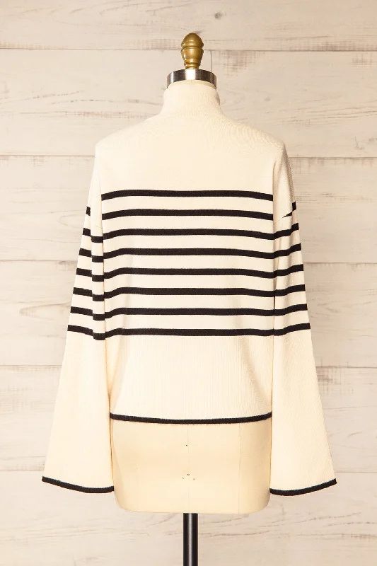 Ipswich | Ivory Striped Mock Neck Sweater