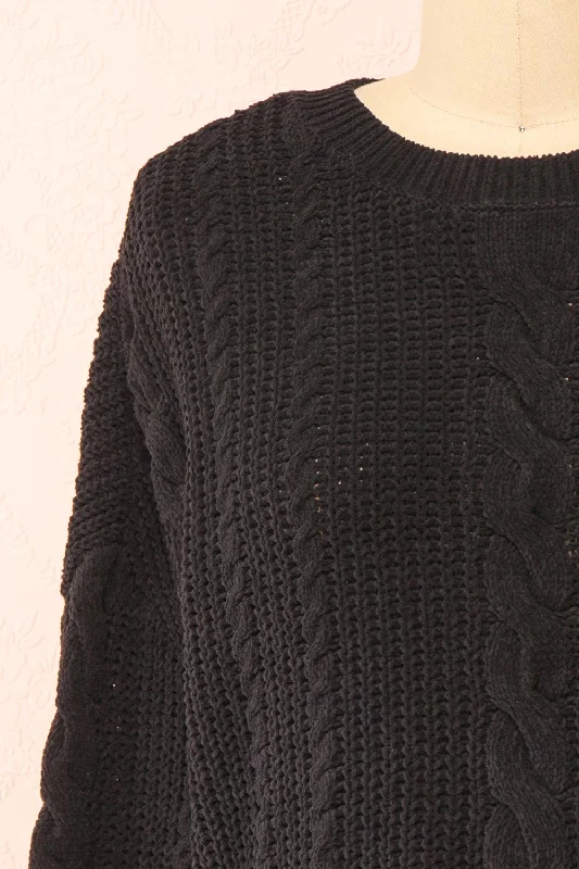 Madeleine Black | Cropped Cable Knit Sweater