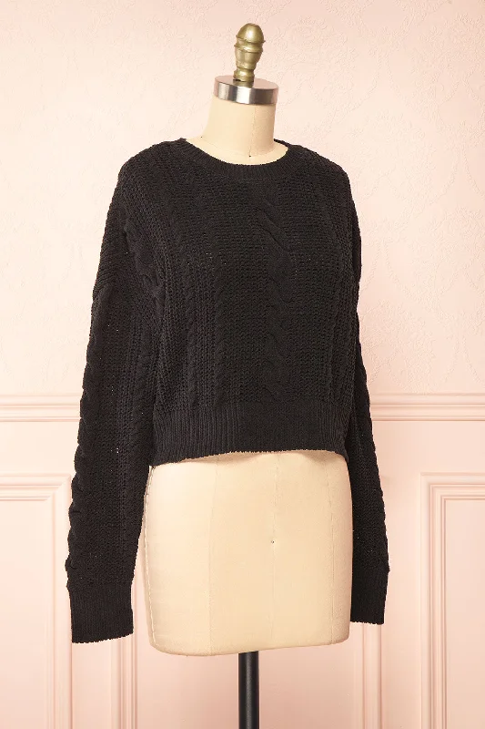 Madeleine Black | Cropped Cable Knit Sweater