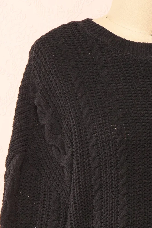 Madeleine Black | Cropped Cable Knit Sweater