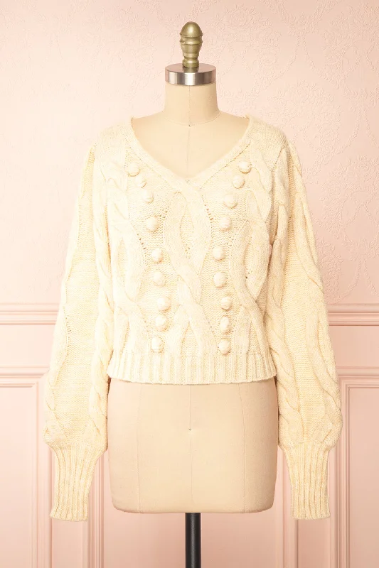 Maloune | Beige Sweater w/ Pompoms