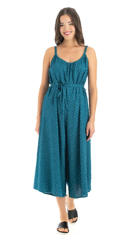 Marley Jumpsuit - teal polka dot - rayon