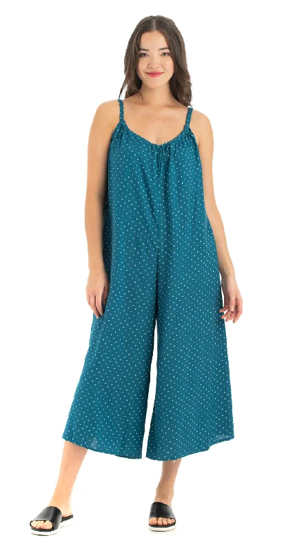 Marley Jumpsuit - teal polka dot - rayon