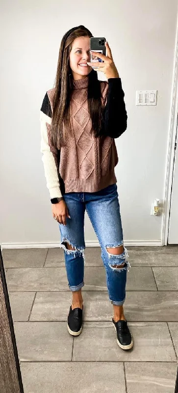 Mocha Color Block Sweater