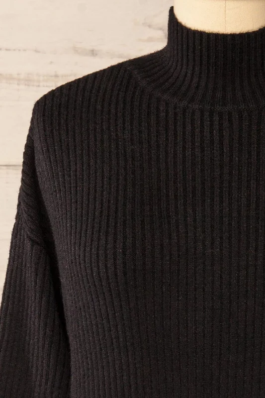 Nalchik Black | Long Ribbed Sweater w/ Slit