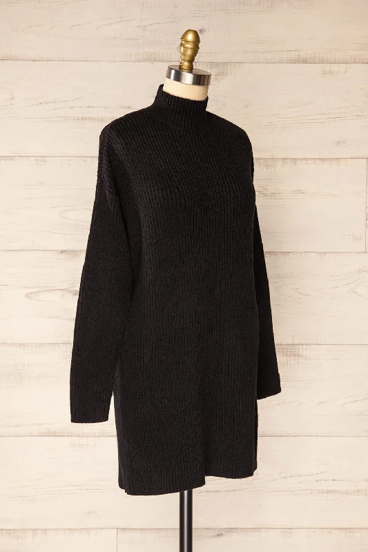 Nalchik Black | Long Ribbed Sweater w/ Slit