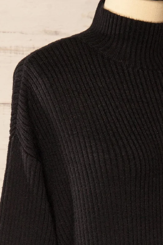 Nalchik Black | Long Ribbed Sweater w/ Slit