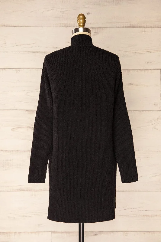 Nalchik Black | Long Ribbed Sweater w/ Slit